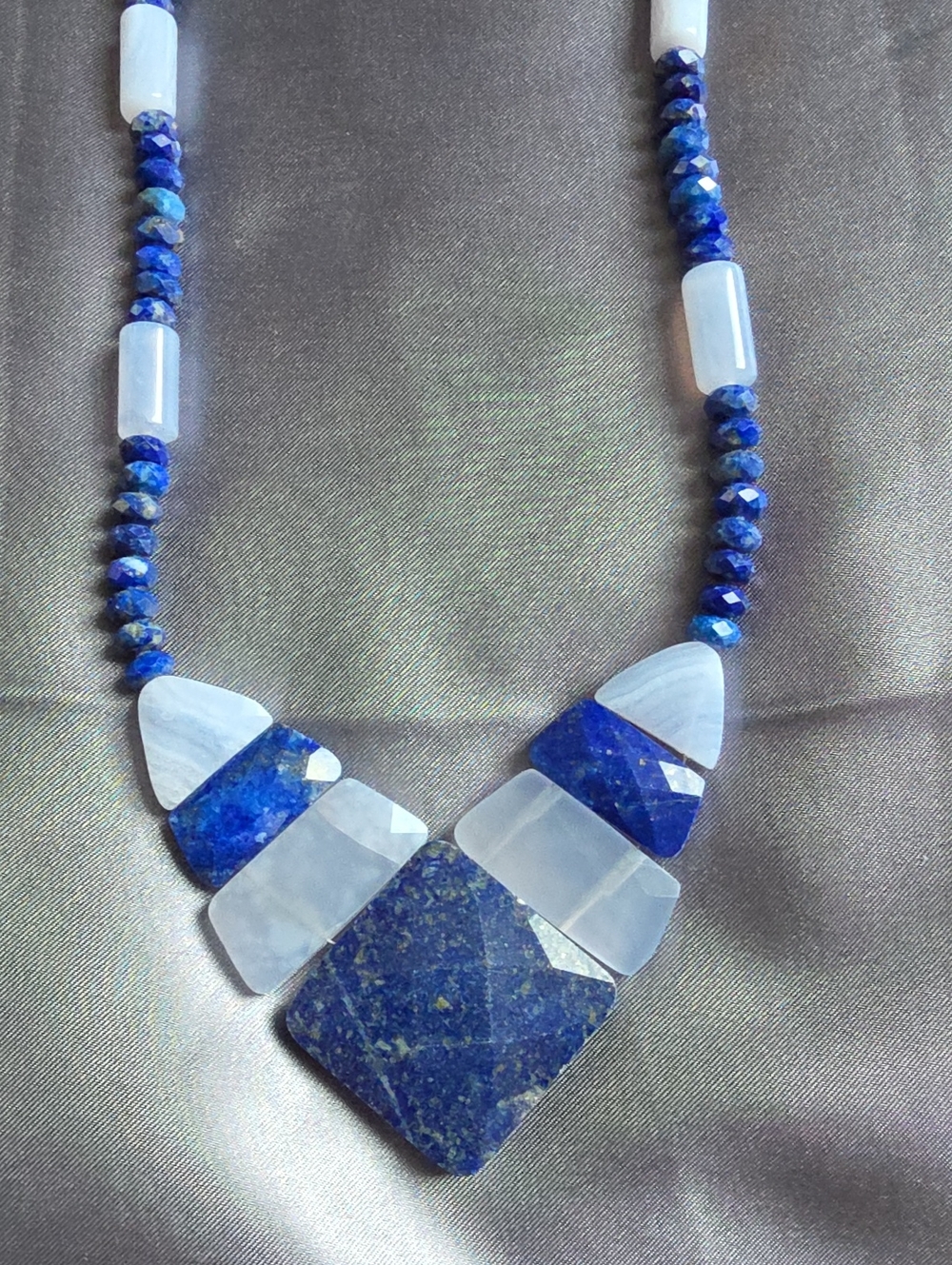 Jay King Sterling Silver Multi-Gemstone Reversible Necklace-Blue Lace Agate
